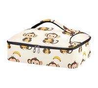Kcldeci Sac de transport isotherme pour aliments chauds ou froids, motif singes mignons de dessins animés, sac fourre-tout isotherme pour repas/pique-nique, lasagnes