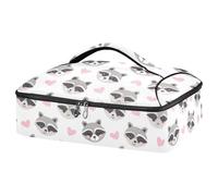 Kcldeci Sac de transport isotherme pour aliments chauds ou froids, motif visages de raton laveur, cœurs, sac fourre-tout isotherme pour repas/pique-nique, lasagnes