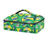 Kcldeci Sac fourre-tout isotherme pour aliments chauds ou froids avec drapeaux du Brésil et ballons de football - Vert