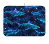 Kcldeci Shark on Dark Blue Galaxy Tapis égouttoir à vaisselle absorbant pour comptoirs, éviers, égouttoir 45,7 x 61 cm