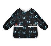 Kcldeci Tablier artistique imperméable à manches longues avec poches, motif chat du Cheshire bleu brillant pour enfants, garçons et filles, taille S