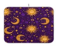 Kcldeci Tapis de séchage à vaisselle géométrique Sun Moon Stars absorbant pour comptoirs, éviers, égouttoirs, 45,7 x 61 cm