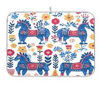 Kcldeci Tapis de séchage à vaisselle pour comptoir de cuisine, art populaire Dala Horse Absorbant Égouttoir à vaisselle pour comptoirs, éviers, égouttoir 45,7 x 61 cm