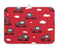Kcldeci Tapis de séchage à vaisselle pour comptoir de cuisine, train on rouge, égouttoir à vaisselle absorbant pour comptoirs, éviers, égouttoirs 40,6 x 45,7 cm