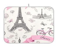 Kcldeci Tapis de séchage à vaisselle Tour Eiffel rose Tapis de comptoir de cuisine Tapis égouttoir Accessoires de cuisine Tapis égouttoir à vaisselle pour vaisselle, ustensiles, comptoirs, éviers 45,7