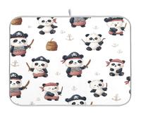 Kcldeci Tapis de séchage absorbant mignon panda pirate sur plan de travail de cuisine, égouttoir à vaisselle pour comptoirs, éviers, égouttoirs, 40,6 x 45,7 cm