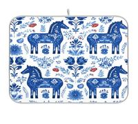 Kcldeci Tapis de séchage absorbant pour comptoir de cuisine, art populaire suédois, cheval Dala, égouttoir à vaisselle pour comptoirs, éviers, égouttoirs 40,6 x 45,7 cm
