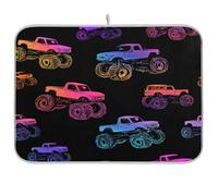 Kcldeci Tapis d'égouttoir à vaisselle pour comptoir de cuisine, dégradé Monster Truck2 absorbant pour comptoirs, éviers, égouttoirs 45,7 x 61 cm