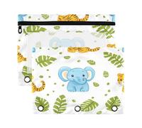 Kcldeci Tiger Elephants Trousse à crayons pour classeur à 3 anneaux, pochette à crayons avec sac de rangement à fermeture éclair, trousse transparente pour bureau, papeterie, école