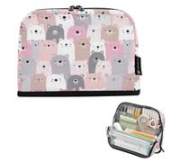 Kcldeci Trousse à crayons avec fermeture éclair de grande capacité - Motif visages d'ours mignons - Rose