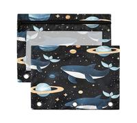 Kcldeci Trousse à crayons avec fermeture éclair, motif baleines et planètes spatiales, pour classeur à 3 anneaux, trousse transparente pour bureau, papeterie, école