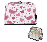 Kcldeci Trousse à crayons de grande capacité avec fermeture éclair - Motif baleine rose et cœur - Pour filles et garçons