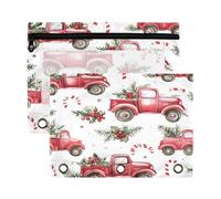 Kcldeci Trousse à crayons de Noël en forme de camion de houx pour classeur à 3 anneaux, pochette à crayons avec sac de rangement à fermeture éclair, trousse transparente pour bureau, papeterie, école