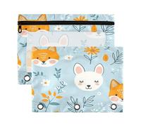 Kcldeci Trousse à crayons Fox Rabbit pour classeur à 3 anneaux, trousse à crayons avec sac de rangement à fermeture éclair, trousse transparente pour bureau, papeterie, école