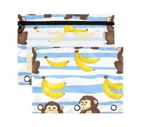 Kcldeci Trousse à crayons motif gorilles et bananes pour classeur à 3 anneaux, trousse à crayons avec fermeture éclair, trousse transparente pour bureau, papeterie, école