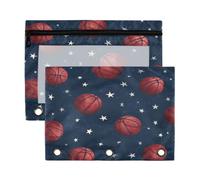 Kcldeci Trousse à crayons pour classeur à 3 anneaux, ballon de basket rouge et étoile bleu marine