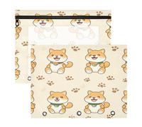Kcldeci Trousse à crayons pour classeur à 3 anneaux, jolie patte de chien Shiba Inu A4 avec fermeture éclair pour filles et garçons, trousse à crayons avec fenêtre transparente pour classeur