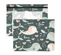 Kcldeci Trousse à crayons pour classeur à 3 anneaux, lions de mer, baleines, cœurs, format A4, fermeture éclair, pour filles et garçons, trousse à crayons avec fenêtre transparente pour classeur
