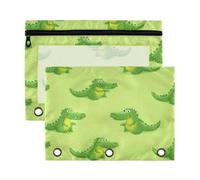 Kcldeci Trousse à crayons pour classeur à 3 anneaux, motif crocodile mignon vert
