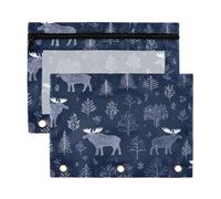Kcldeci Trousse à crayons pour classeur à 3 anneaux, motif orignal bleu marine