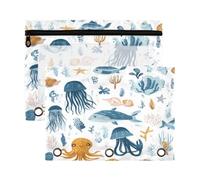 Kcldeci Trousse à crayons pour classeur à 3 anneaux, trousse à crayons avec fermeture éclair, jolie trousse transparente motif vie marine pour bureau, papeterie, école