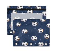 Kcldeci Trousse à crayons pour classeur à 3 anneaux, trousse à crayons avec fermeture éclair, motif ballon de football sur fond bleu marine, trousse à crayons transparente pour bureau, papeterie