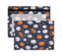 Kcldeci Trousse à crayons pour classeur à 3 anneaux, trousse à crayons avec fermeture éclair, motif baseball sur bleu marine, trousse transparente pour bureau, papeterie, école