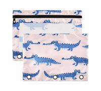 Kcldeci Trousse à crayons pour classeur à 3 anneaux, trousse à crayons avec fermeture éclair, trousse à crayons transparente motif petit crocodile bleu, organisateur scolaire