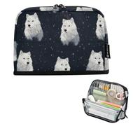 Kcldeci Trousse à crayons sur pied de grande capacité avec fermeture éclair, loup blanc et étoiles, pour filles, garçons, bureau, école
