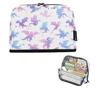 Kcldeci Trousse à crayons sur pied de grande capacité avec fermeture éclair - Motif dragons mouches dégradées - Pour filles et garçons - Pour le bureau, l'école