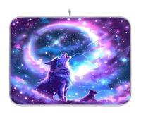 Kcldeci Two Wolf Rainbow Galaxy Tapis de séchage à vaisselle pour comptoir de cuisine, accessoires de cuisine, égouttoir à vaisselle pour vaisselle, ustensiles, comptoirs, éviers 45,7 x 61 cm