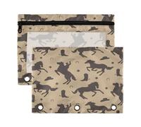 Kcldeci Wild West Lot de 2 trousses à crayons avec fermeture éclair pour classeur à 3 anneaux avec fenêtre transparente pour fournitures de bureau, Multicolore, 9.8*7*0.1inch/ 25*18*0.5cm
