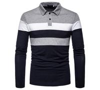 KCLEE Polo décontracté pour homme, col rabattu, chemise à manches longues pour homme, coupe régulière, haut de tennis, polo à manches longues pour homme, couleur assortie, t-shirt en coton, Gris C, S