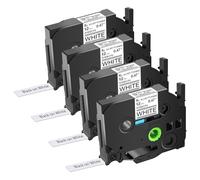 KCMYTONER Lot de 4 rubans en satin compatibles avec Brother P-Touch TZe-R231 TZ-R231 TZe 12 mm, ruban en tissu noir sur blanc pour étiqueteuse Ptouch Embellish PT-D800W PT-E550W PT-2300 PT-1280SR