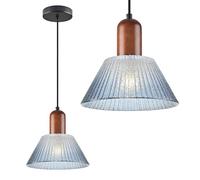 KCO Éclairage à suspension en verre bleu moderne du milieu du siècle - Plafonnier en verre nervuré - Petit pendentif vintage rétro - Luminaires de cuisine - Plafond