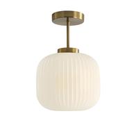 KCO Éclairage encastré en verre de lait nervuré doré et blanc, plafonnier de cuisine en laiton, petit globe semi-encastré pour couloir, escalier