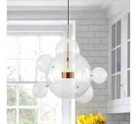 KCO Éclairage moderne Globe Bubble Lustre à 6 lumières en verre transparent Sputnik Lustre Pendentif Lumière dorée du milieu du siècle Cuisine Island Pendentif Éclairage réglable