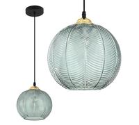 KCO Éclairage unique en verre vert pendentif grand globe éclairage nordique nervuré plafond suspendu lustre vintage salle à manger cuisine îlot luminaire