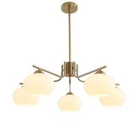 KCO Lighting Lustre à 5 lumières Globe Flush Mount Sputnik Luminaires modernes en suspension en laiton doré Appareil d'éclairage avec globe en verre laiteux Lustre pour l'îlot de cuisine