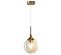 KCO Lighting Lustre suspendu moderne du milieu du siècle à 1 lumière en forme de globe en verre doré pendentif en laiton brossé grande cuisine pendentif éclairage au-dessus de l'île (ambre)