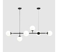 KCO Lighting Suspension de Cuisine Linéaire Moderne Noire et Blanche, Luminaire Suspendu Sputnik Avec Globes en Verre Blanc et 6 Lumières Pour Salle à Manger, Salon, îlot de Cuisine