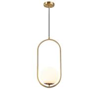 KCO Lighting Suspension Luminaire Rétro Réglable Dorée Avec Boule en Verre Blanc de 15cm pour Restaurant, Salon, Chambre à Coucher, Cuisine, Bar, Couloir