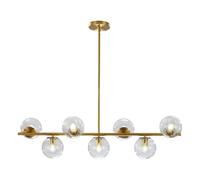 KCO Lustre de Salon Moderne Doré Avec Boules De Verre, 7 Abat-jours En Verre Transparent, Suspension Linéaire, E27, Pour îlot De Cuisine, Chambre à Coucher, Salle à Manger
