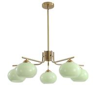KCO Lustre Sputnik en verre vert menthe moderne du milieu du siècle à 5 | Ampoule E26 câblée, tiges d'extension réglables, plafonnier en laiton brossé pour salle à manger, salon, chambre à coucher
