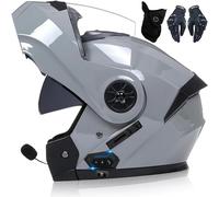 Kcolic Casque De Moto avec Intercom Bluetooth, Homologué ECE Casque Intégré avec Microphone À Deux Haut-Parleurs Adultes Hommes Femmes Casque Modulaire À Double Visière I,M=57-58CM