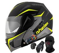 Kcolic Casque De Moto Bluetooth Homologué Dot - Casque Intégral Modulaire À Double Visière Rabattable, Coque ABS Ventilée, Pare-Soleil Intégré, Doublure Amovible Et Lavable pour Adultes C,XL=59-60CM
