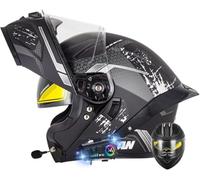 Kcolic Casque De Moto Modulaire Bluetooth Homologué Dot, Casque Intégral Rabattable À Double Visière, Double Haut-Parleur Intégré avec Microphone, pour Adultes, Hommes Et Femmes I,L(59~60cm)