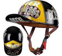 Kcolic Casque De Moto Rétro Demi-Visage, Homologué Dot/ECE, Style Allemand, pour Moto, Cruiser, Scooter, Cool, pour Hommes Et Femmes, Baseball A,XL(59-60CM)