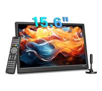 KCR Téléviseur numérique portable, TV DVB-T2 12 V, entrées HDMI/AV/USB, télécommande, chargeur de voiture 12 V, 15,6", noir