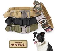 KCUCOP Collier Tactique Militaire pour Chien avec 2 écussons, 3,8 cm de Large et d'épaisseur, avec poignée, Collier K9 réglable et Boucle en métal Robuste pour Chiens M, L, XL (Taille XL, Camouflage